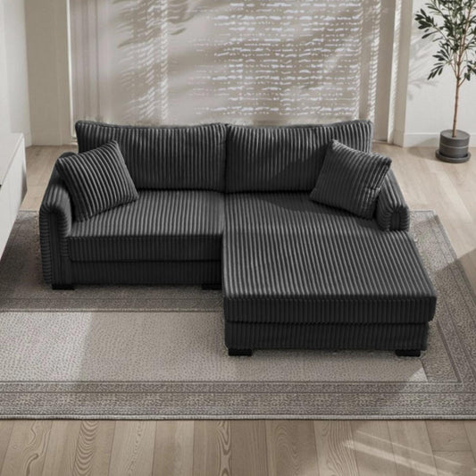 Canapé réversible 2 places en L en velours côtelé avec chargement USB-C et poche de rangement pour le salon