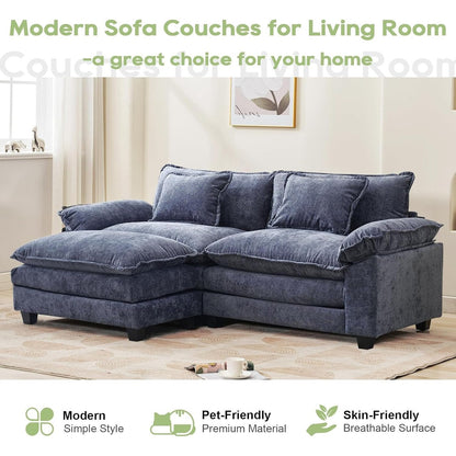 Canapé sectionnel Cloud 86 - Canapé en chenille en forme de L avec pouf et coussins, siège profond (beige blanc)