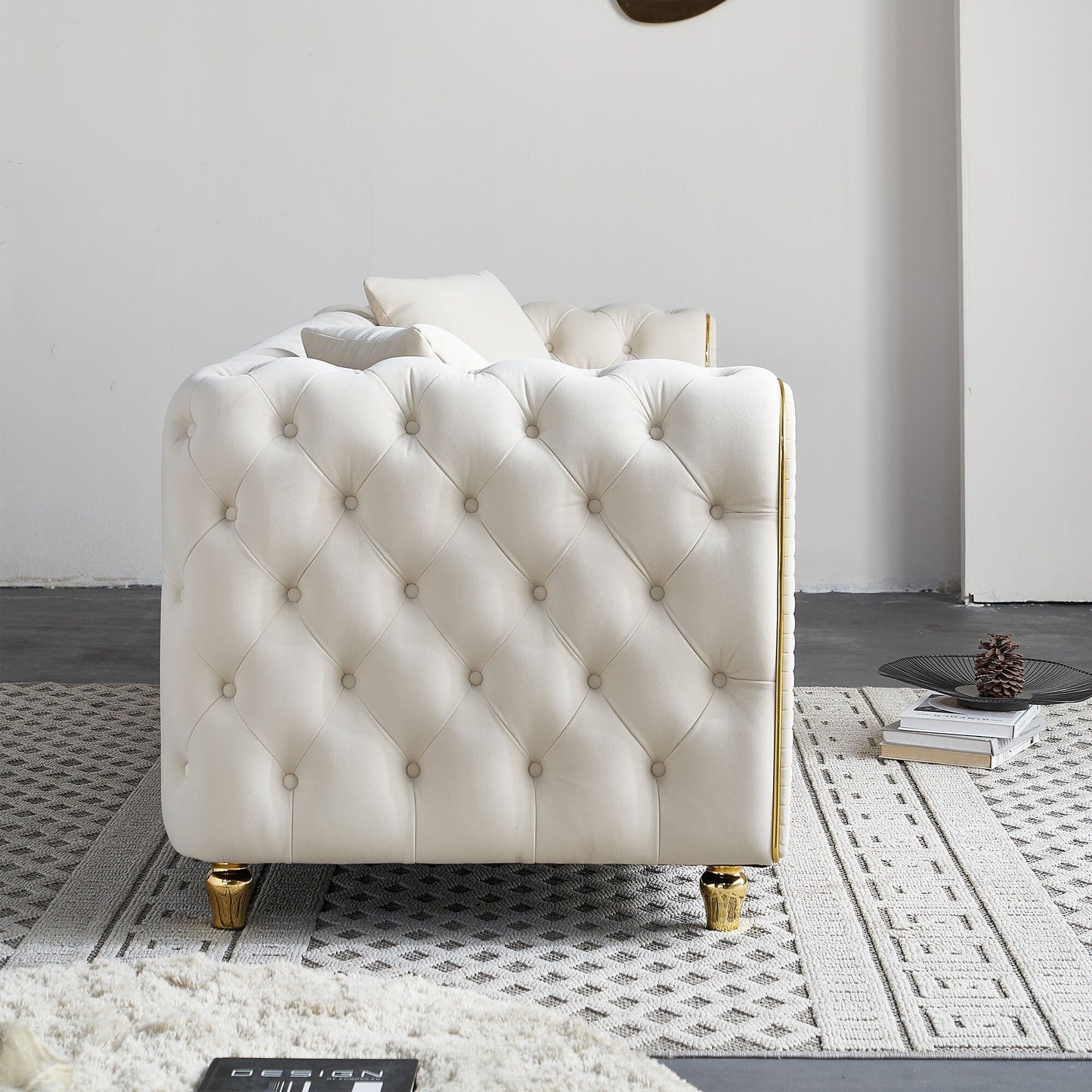 Canapé capitonné moderne de luxe de 86 po de largeur avec 2 coussins décoratifs pour salon et chambre à coucher