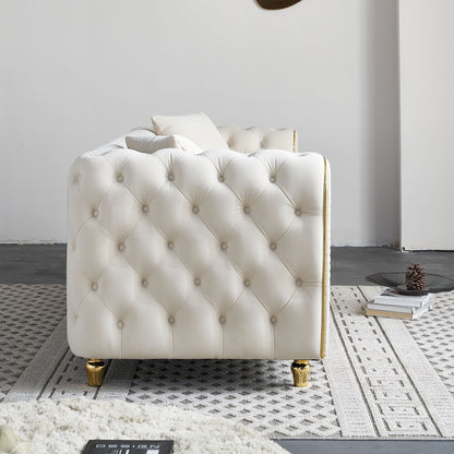 Canapé capitonné moderne de luxe de 86 po de largeur avec 2 coussins décoratifs pour salon et chambre à coucher