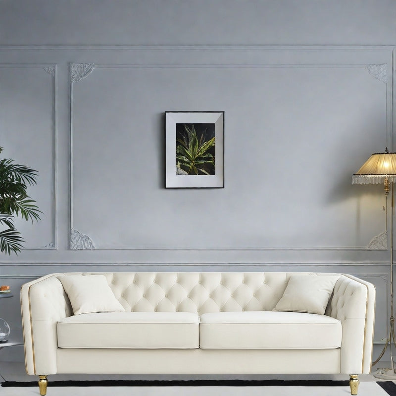 Canapé 3 places classique et moderne en velours côtelé 87.01 avec cadre en pin massif, 2 coussins inclus