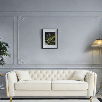 Canapé 3 places classique et moderne en velours côtelé 87.01 avec cadre en pin massif, 2 coussins inclus