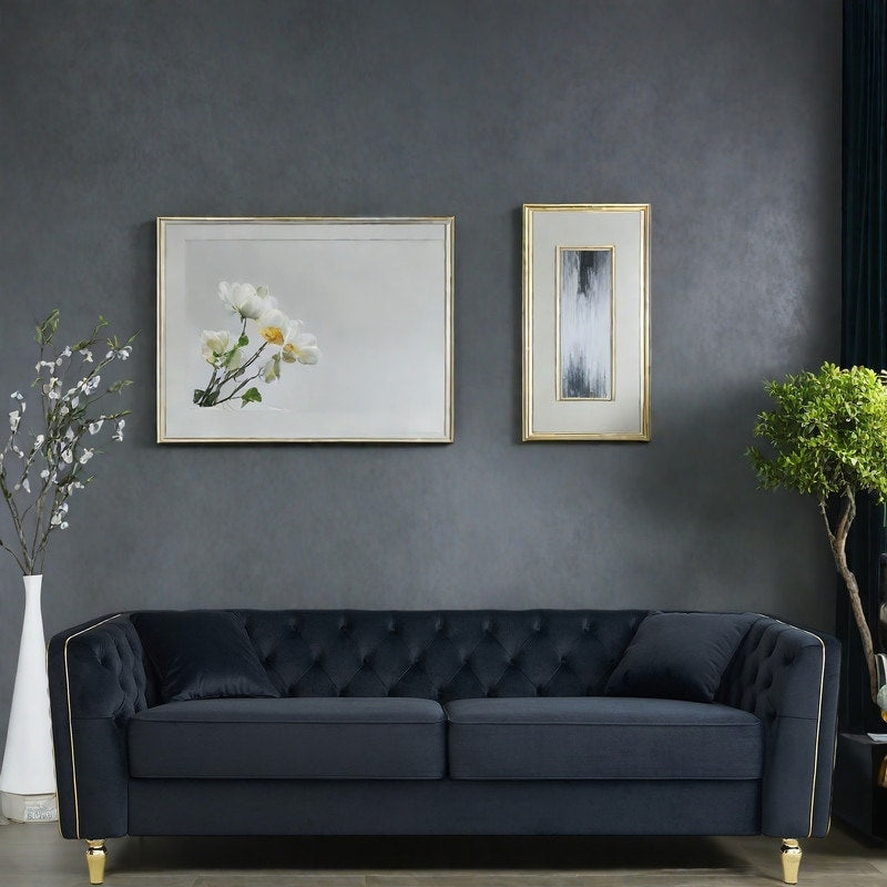 Canapé 3 places classique et moderne en velours côtelé 87.01 avec cadre en pin massif, 2 coussins inclus