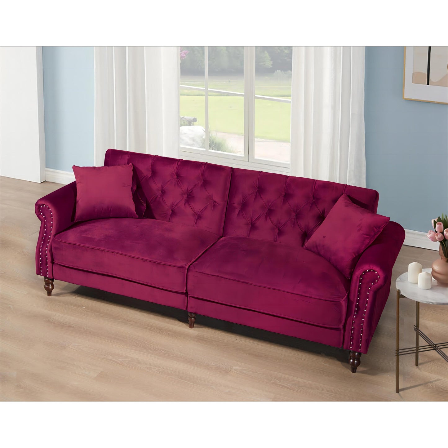 Canapé-lit convertible en velours de 87,8 po avec futon