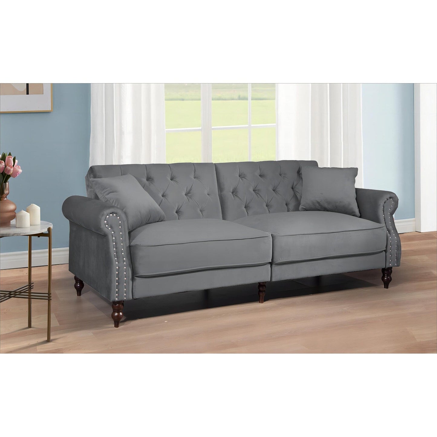 Canapé-lit convertible en velours de 87,8 po avec futon