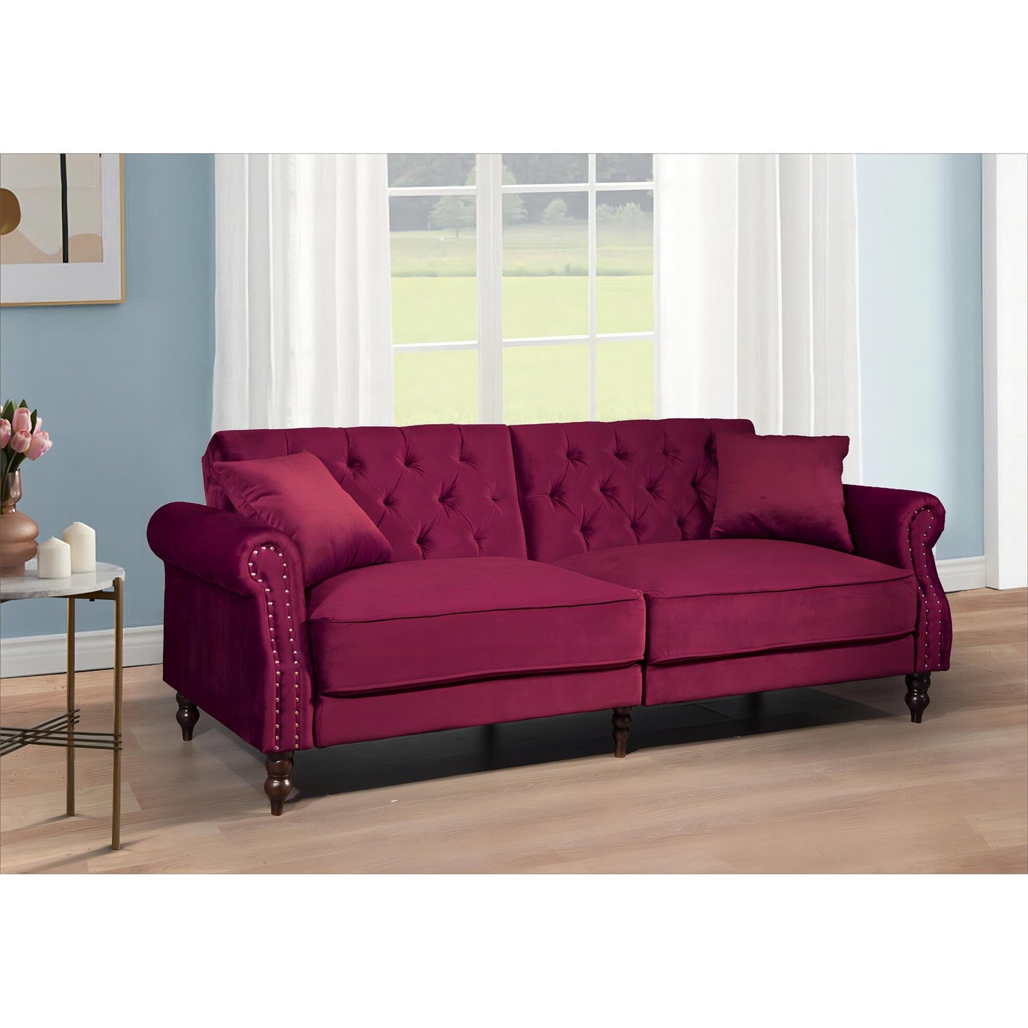 Canapé-lit convertible en velours de 87,8 po avec futon