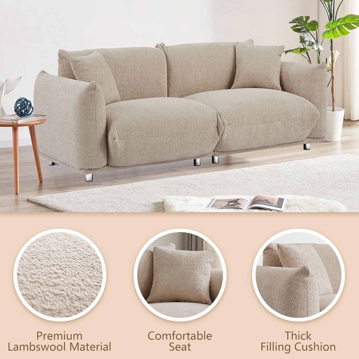 Canapé-causeuse surdimensionné de 87 po avec cadre en métal, 2 coussins et revêtement durable