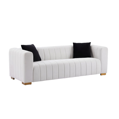 Canapé 3 places en velours 88 avec mains courantes rondes et pieds en métal doré