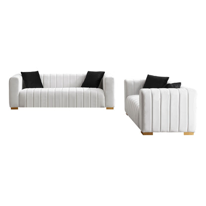 Canapé 3 places en velours 88 avec mains courantes rondes et pieds en métal doré