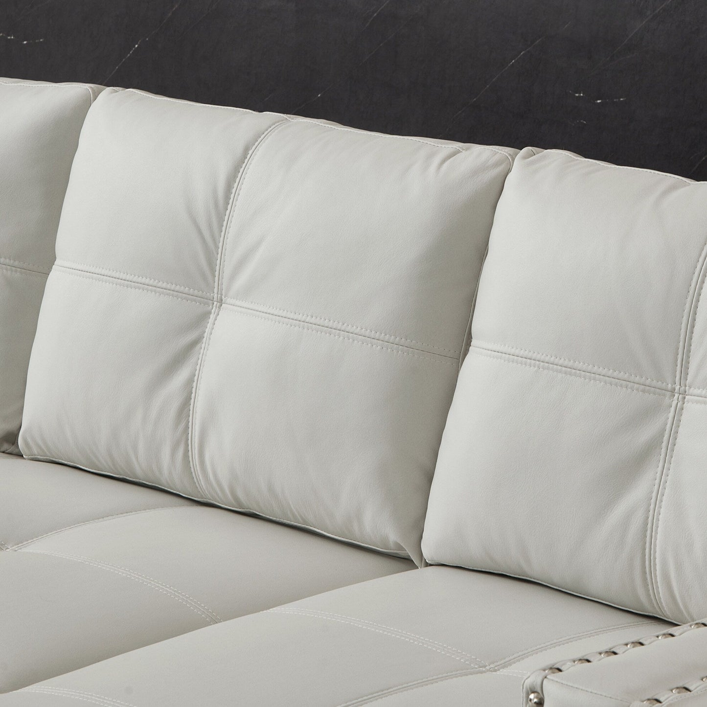 Canapé-lit convertible 3 places de 88 po avec méridienne de rangement, lit gigogne, garniture cloutée argentée, rembourrage en éponge confortable