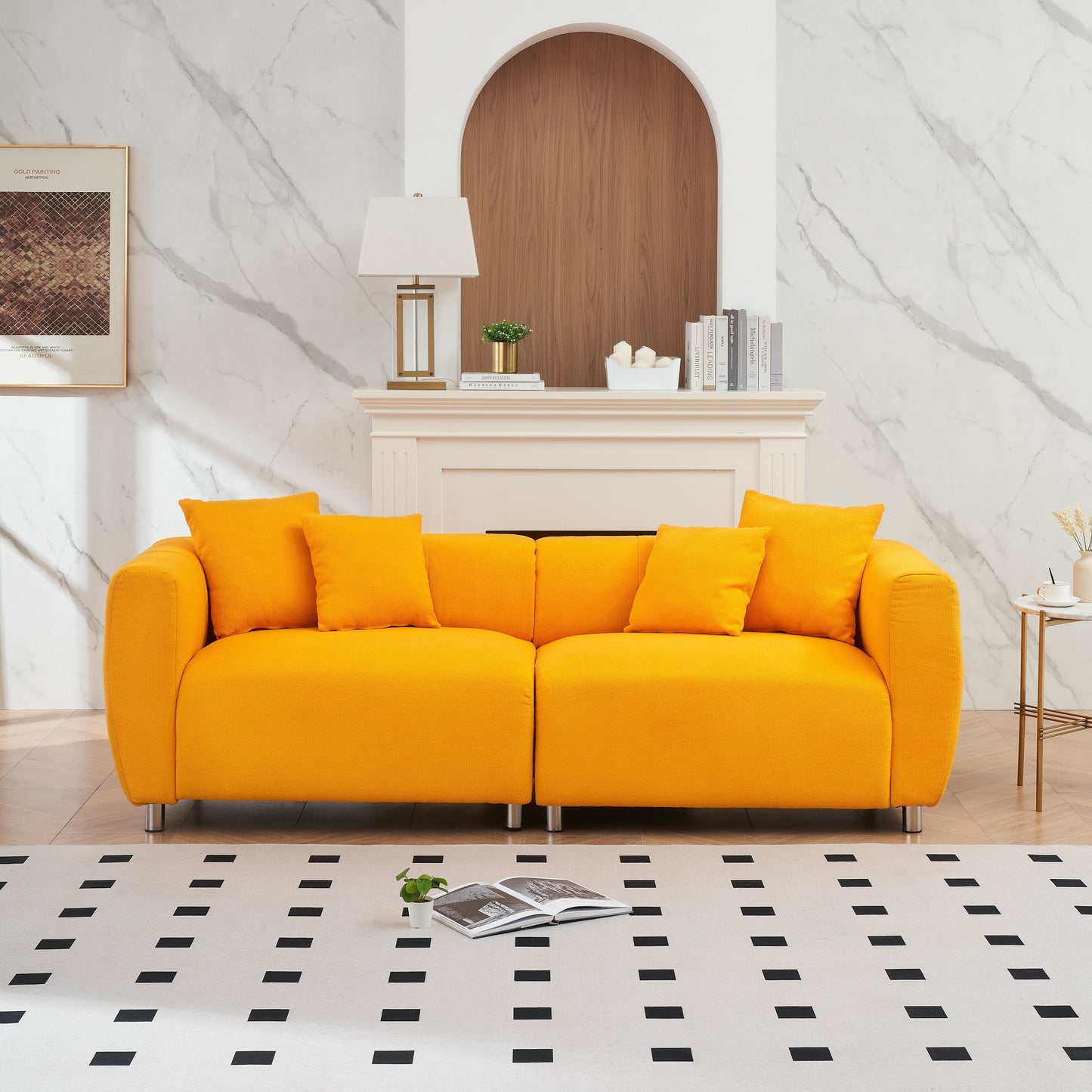 Canapé 3 places 89 - Canapé de salon moderne avec cadre en bois massif, pieds en métal et 4 coussins