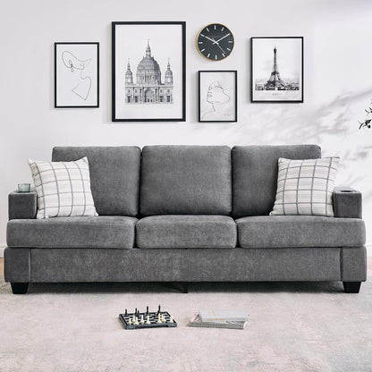 Canapé 3 places 89, canapé à assise profonde, canapés modernes et confortables pour le salon avec porte-gobelets