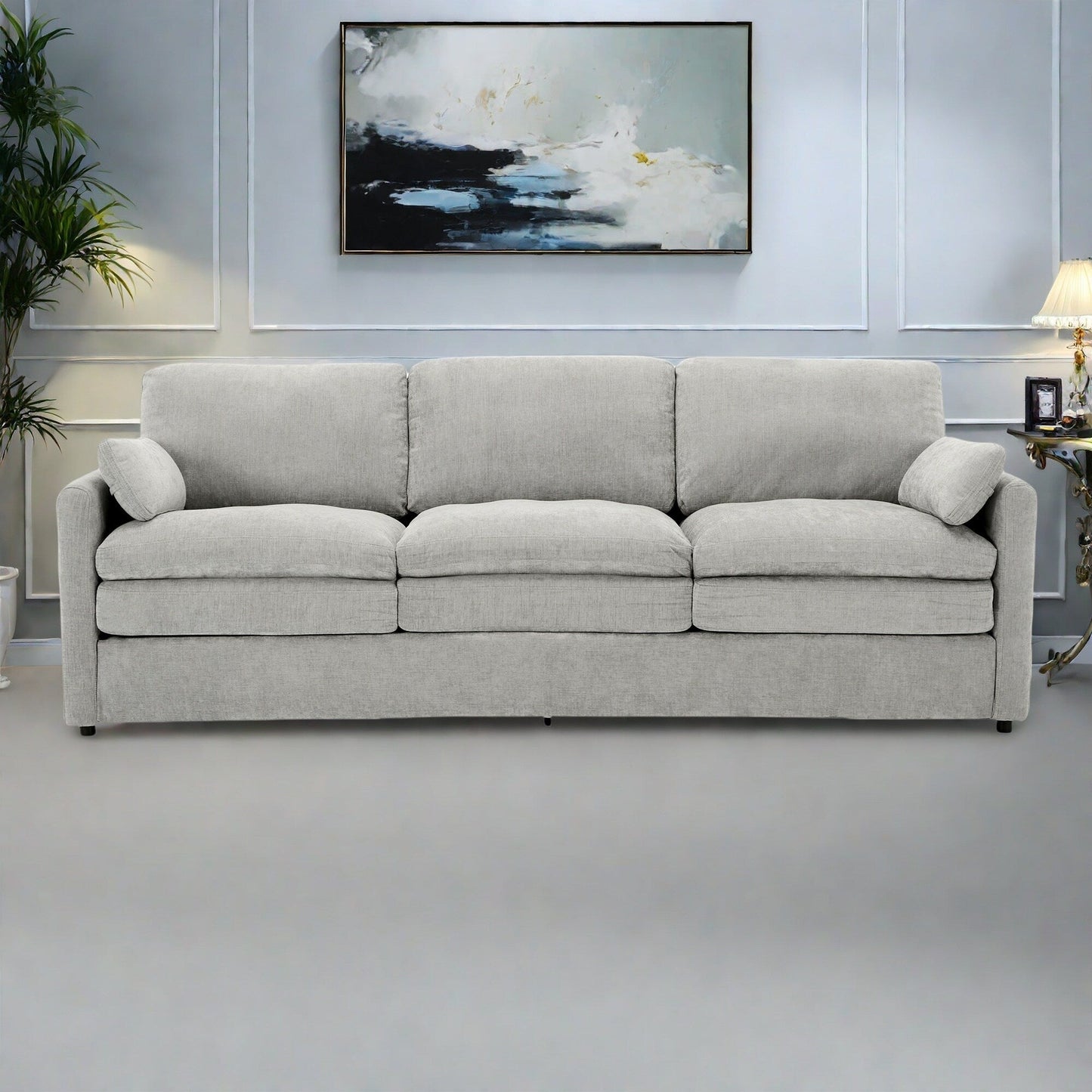 Canapé 3 places en chenille avec coussins double épaisseur pour le salon