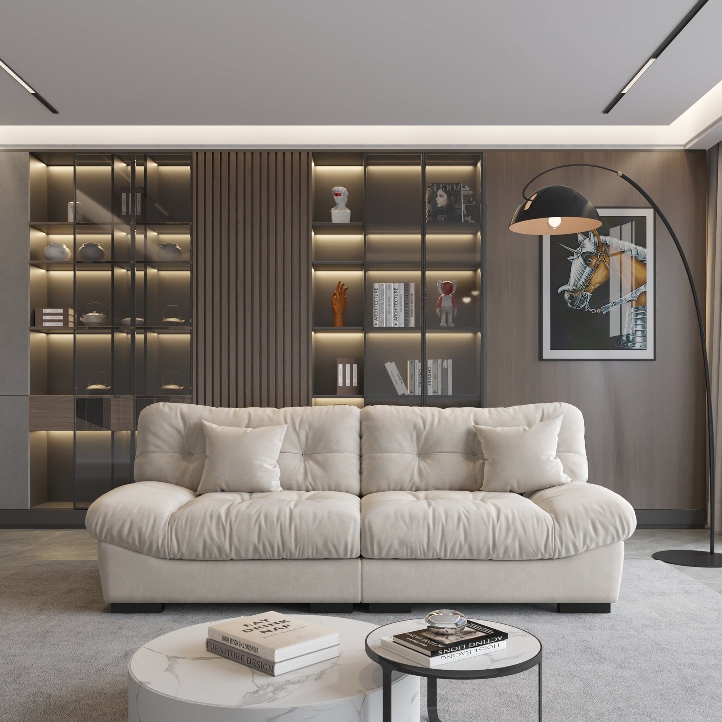 89 canapés sectionnels Fluffy Cloud, canapés minimalistes modernes avec deux oreillers