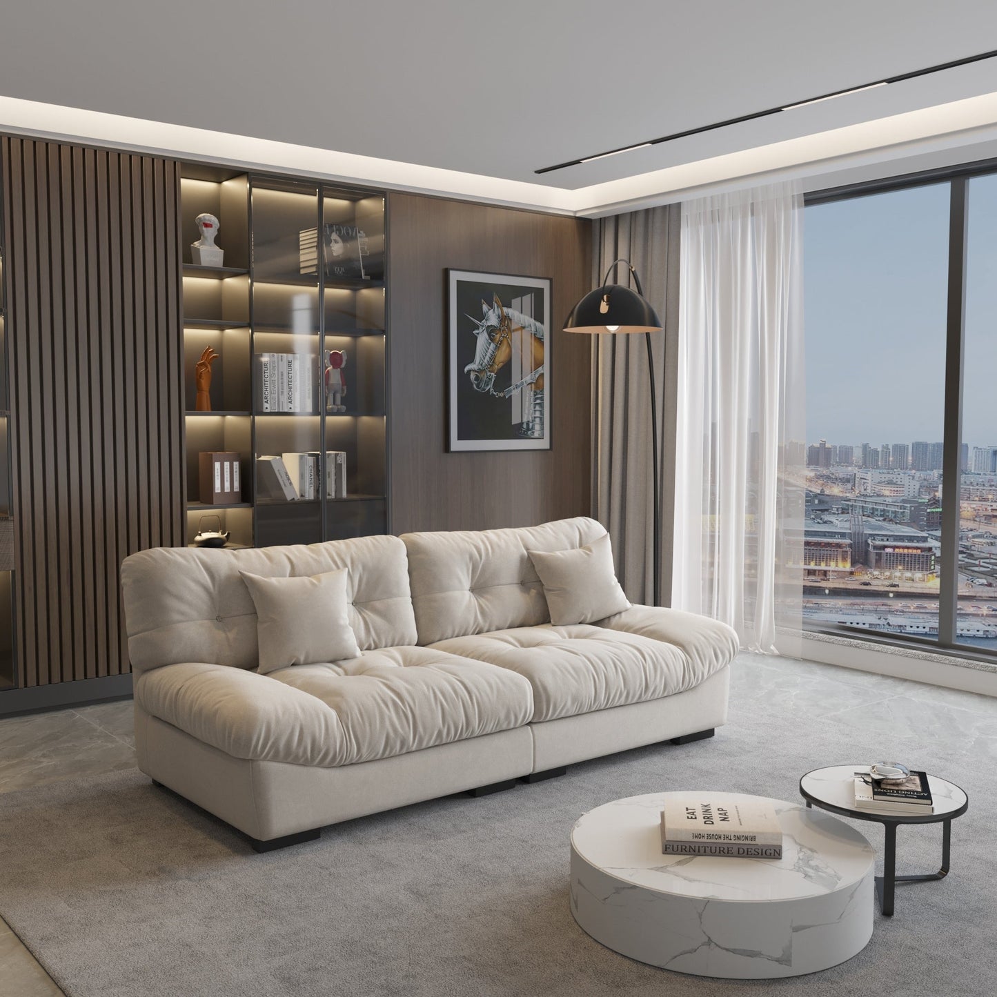 89 canapés sectionnels Fluffy Cloud, canapés minimalistes modernes avec deux oreillers