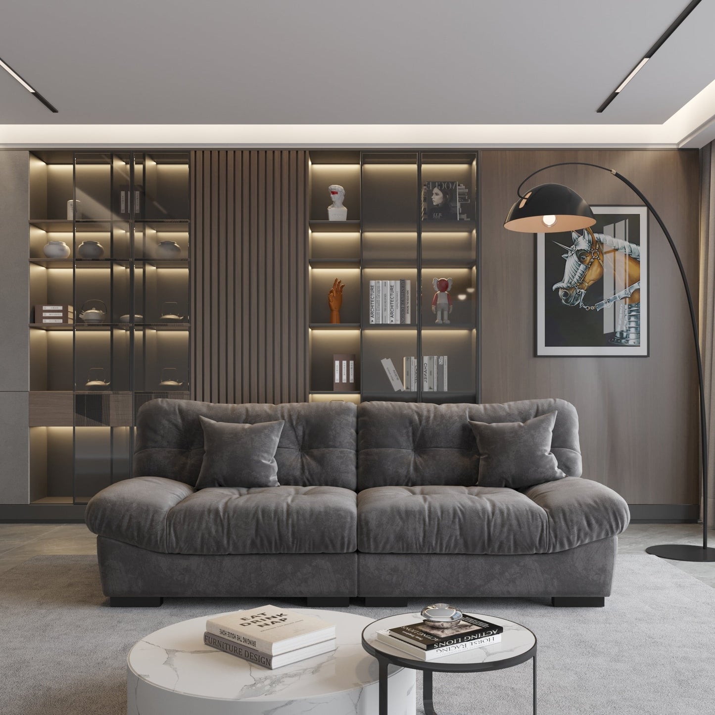 89 canapés sectionnels Fluffy Cloud, canapés minimalistes modernes avec deux oreillers