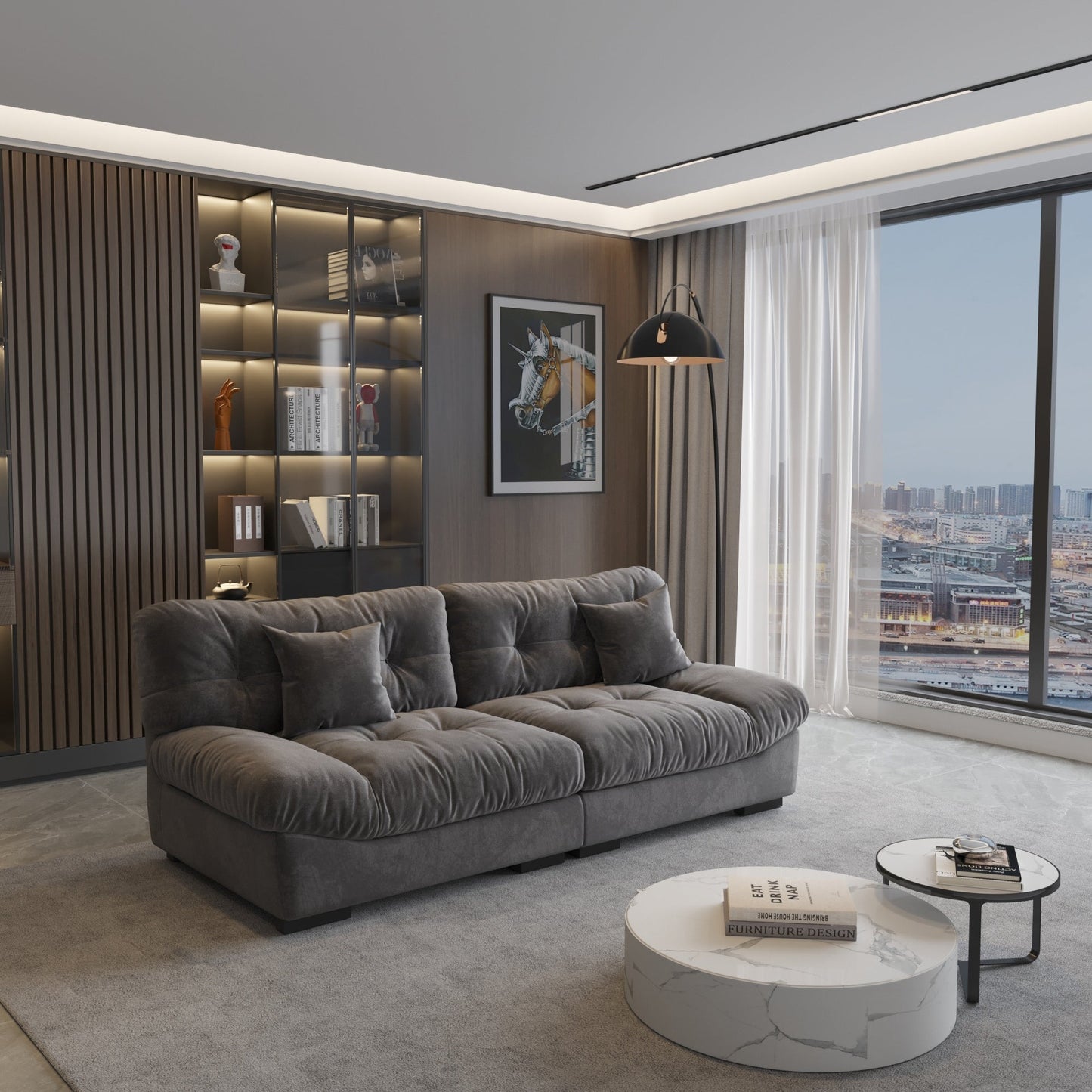 89 canapés sectionnels Fluffy Cloud, canapés minimalistes modernes avec deux oreillers