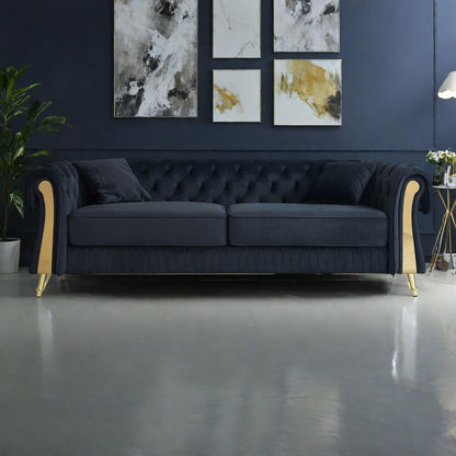 Canapé 3 places en velours 89 avec deux coussins d'assise et deux coussins décoratifs