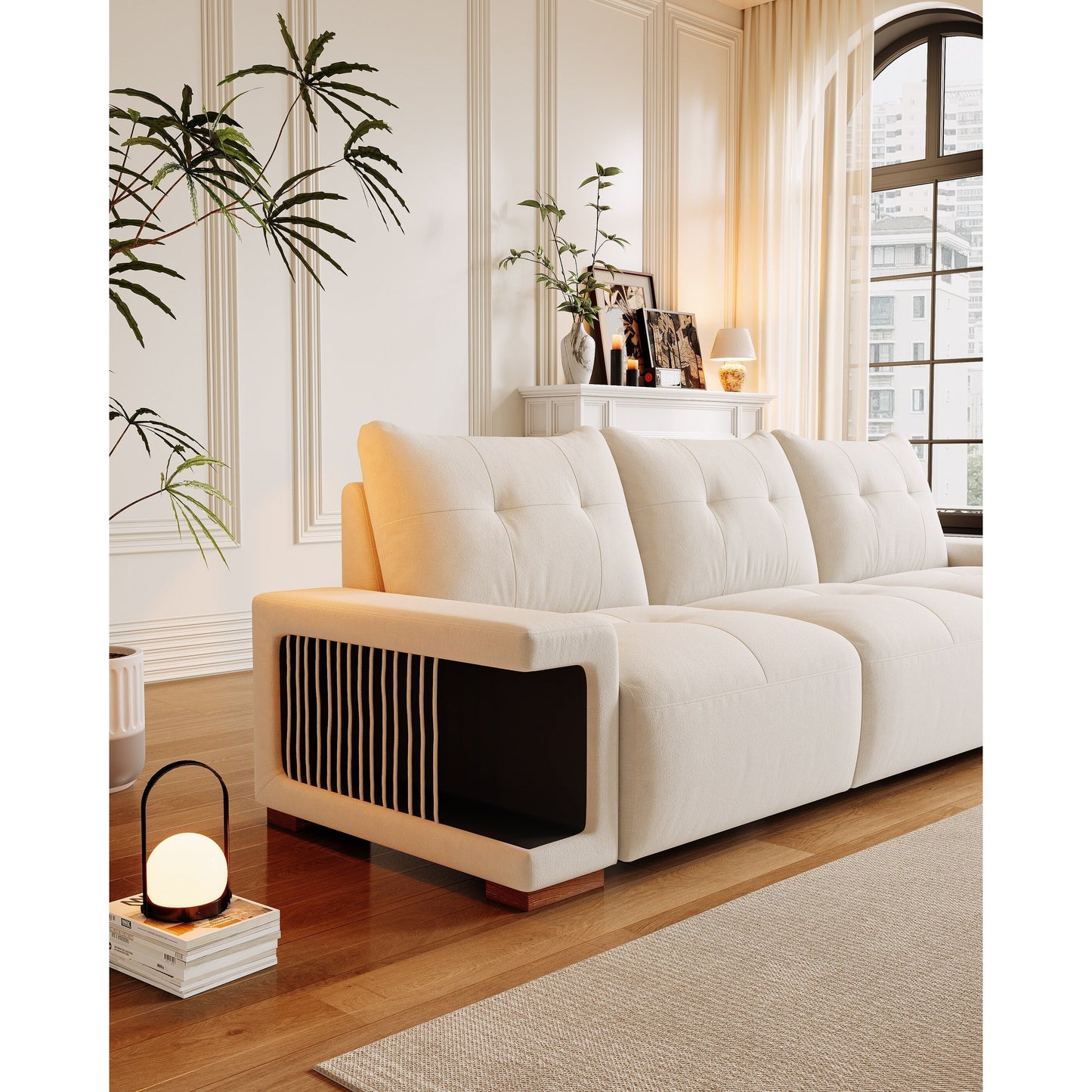 Canapé 3 places rembourré en velours avec nid pour chat, tissu imperméable et résistant aux griffures de chat