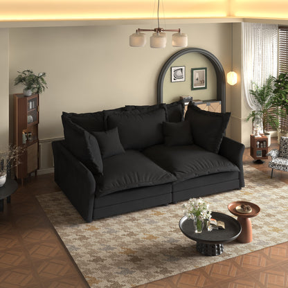 Canapés modernes à assise profonde avec plusieurs grands coussins moelleux