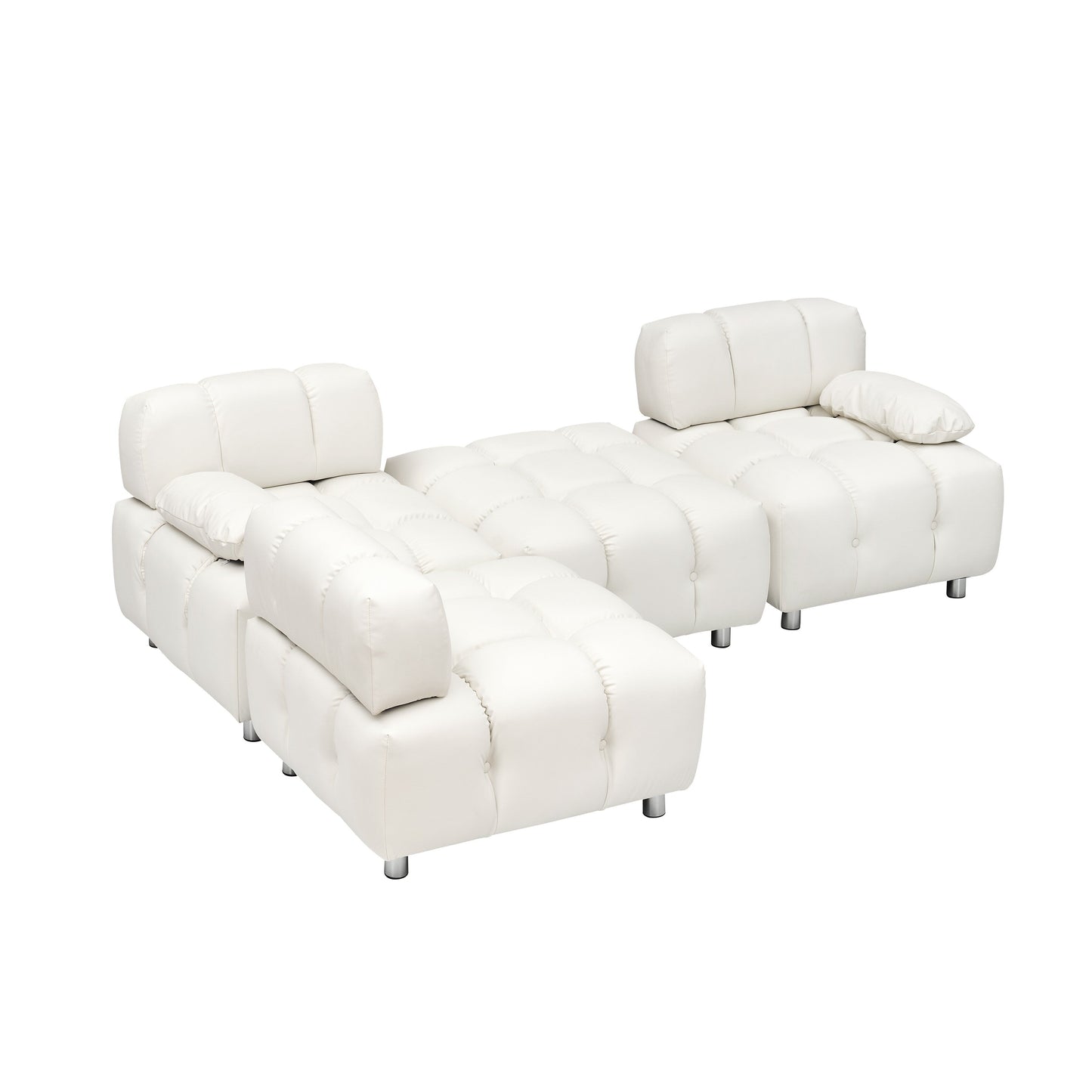 Canapé 3 places pliable en tissu technique moderne blanc de 230 cm, imperméable et résistant aux taches, avec pieds en métal