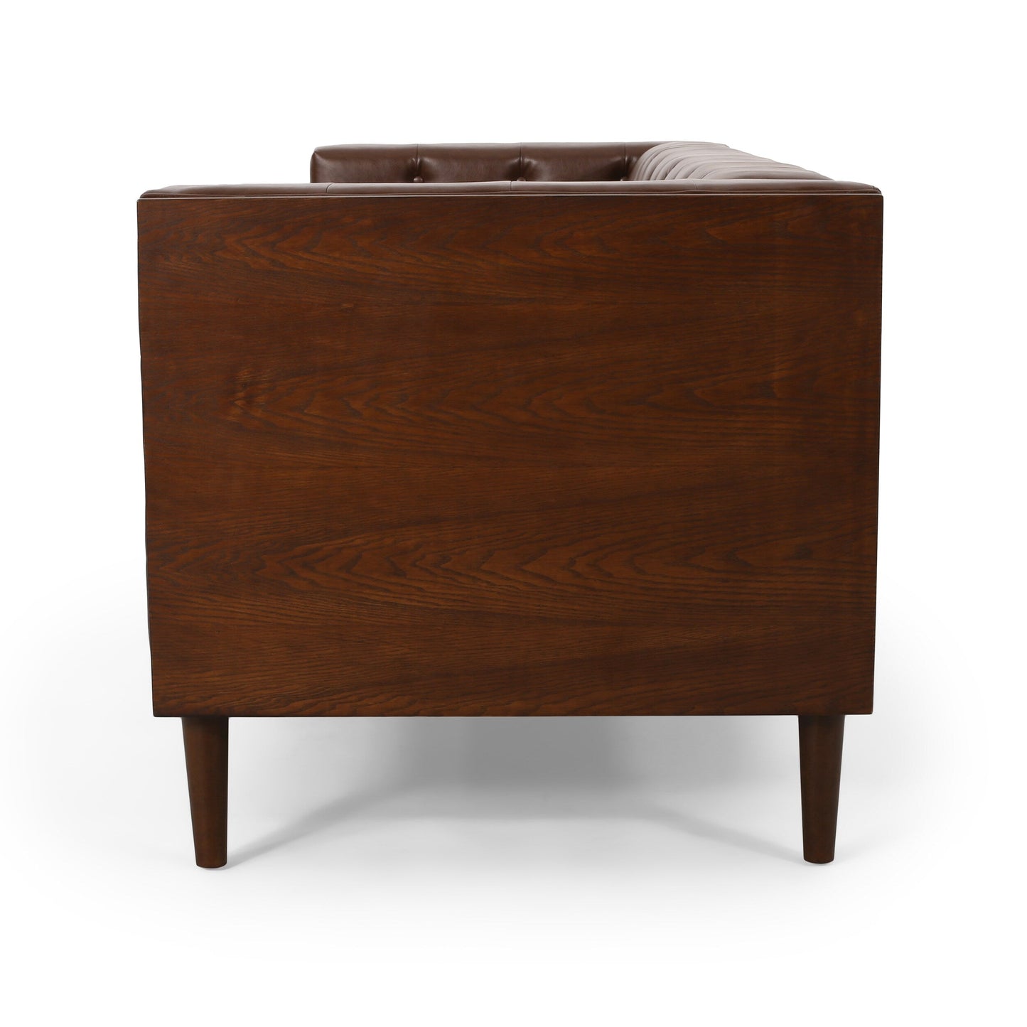 Canapé 3 places capitonné en similicuir avec pieds en bois de bouleau pour le salon