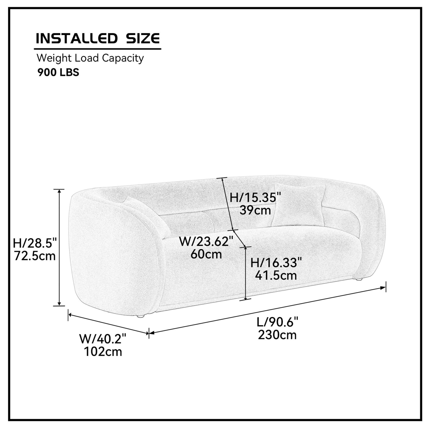 Canapé incurvé rembourré moderne et contemporain de 91 pouces avec 2 coussins pour le salon