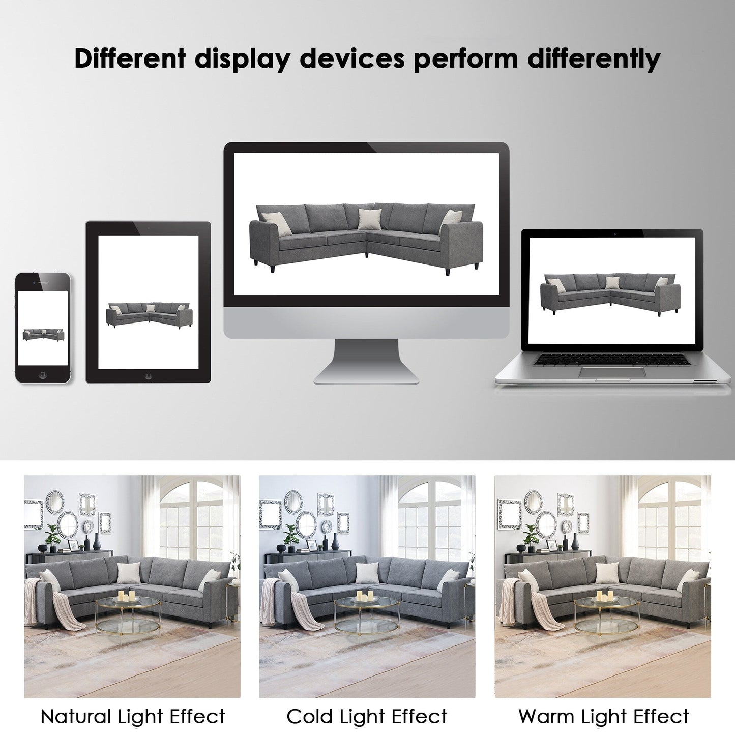 Canapé sectionnel de salon rembourré moderne 91 x 91 cm, canapé en L avec 3 coussins