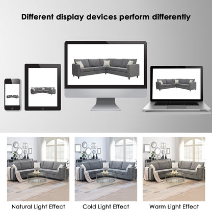 Canapé sectionnel de salon rembourré moderne 91 x 91 cm, canapé en L avec 3 coussins
