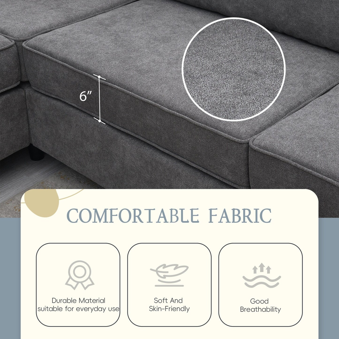 Canapé sectionnel de salon rembourré moderne 91 x 91 cm, canapé en L avec 3 coussins