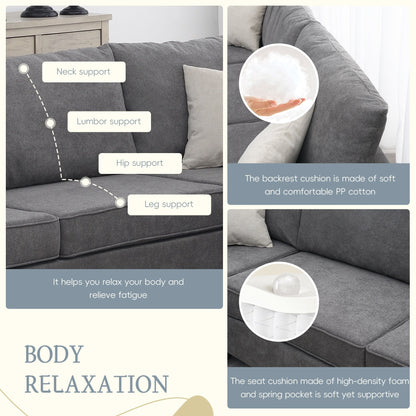 Canapé sectionnel de salon rembourré moderne 91 x 91 cm, canapé en L avec 3 coussins