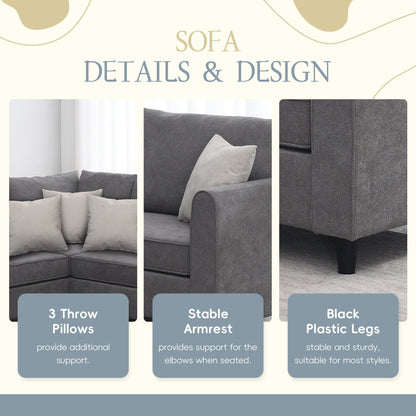 Canapé sectionnel de salon rembourré moderne 91 x 91 cm, canapé en L avec 3 coussins