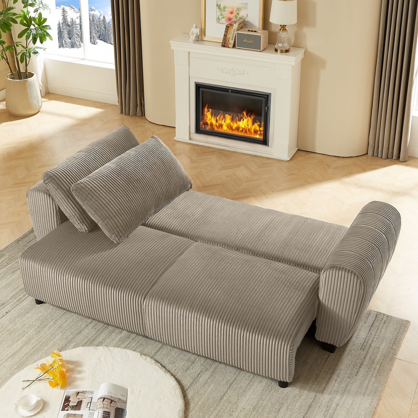 Canapé 3 places en velours côtelé 92.1 avec design convertible 2 en 1 et compartiments de rangement intégrés