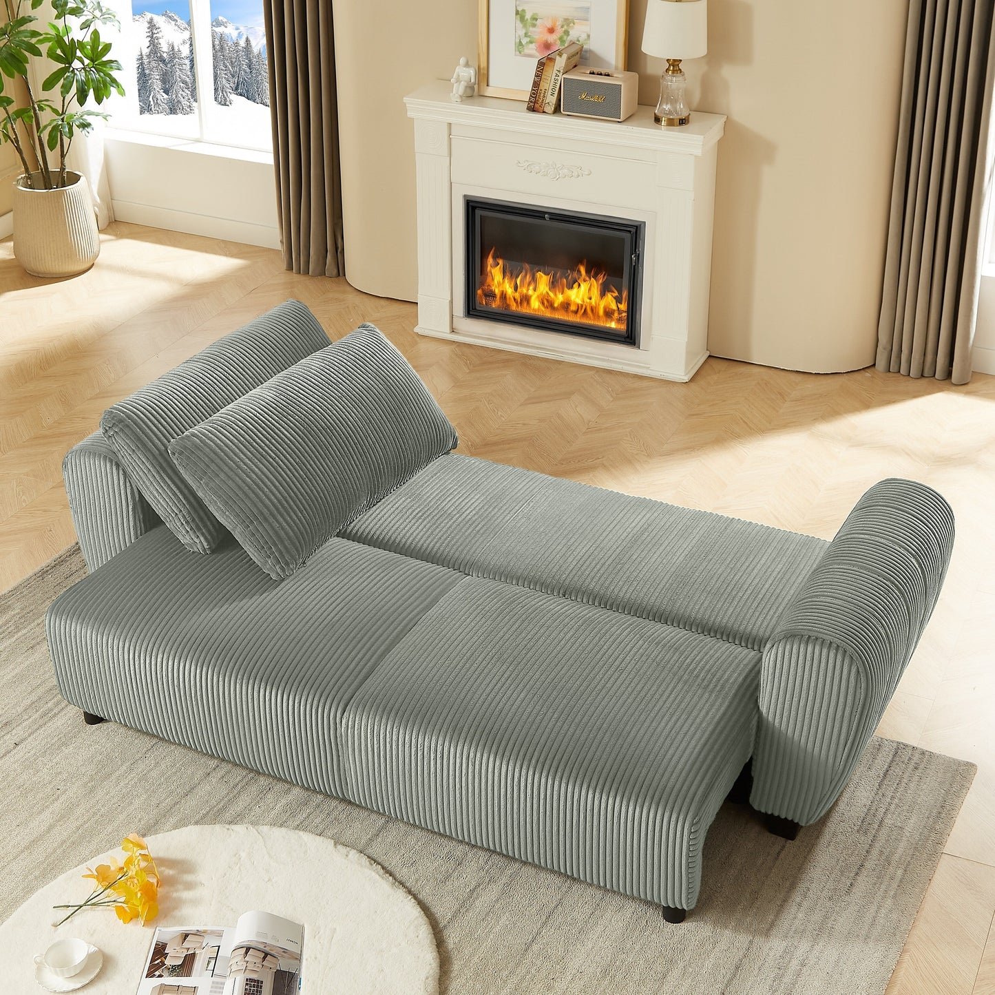 Canapé 3 places en velours côtelé 92.1 avec design convertible 2 en 1 et compartiments de rangement intégrés