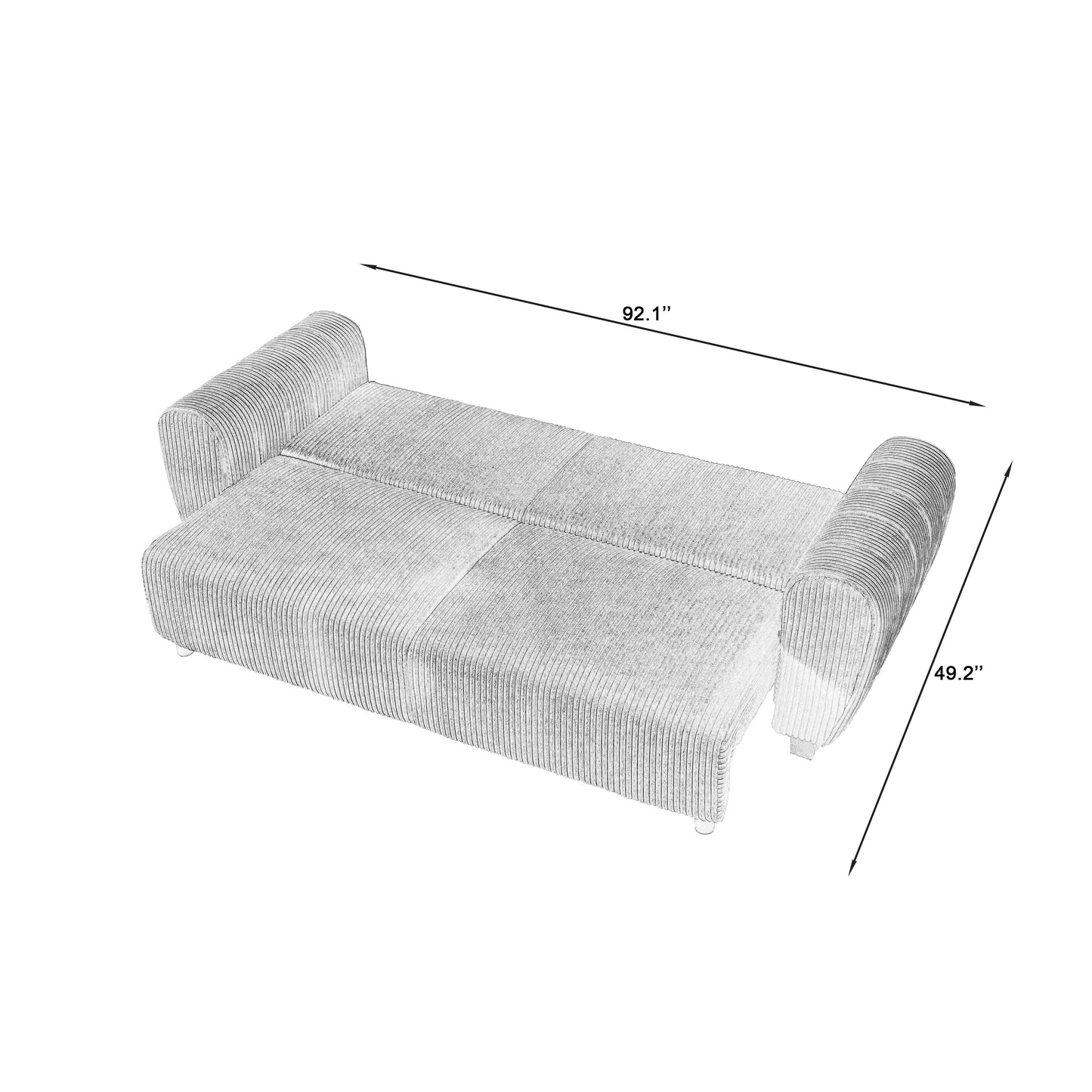 Canapé 3 places en velours côtelé 92.1 avec design convertible 2 en 1 et compartiments de rangement intégrés