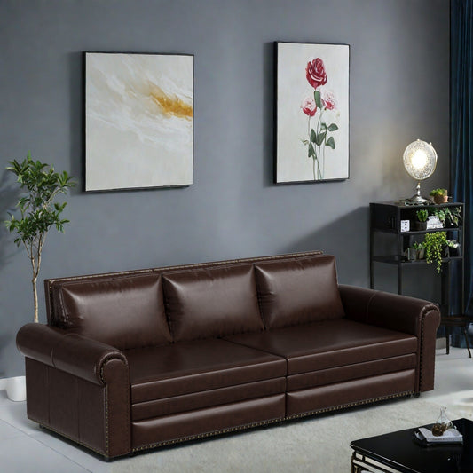 Canapé-lit 3 places en similicuir avec méridienne, style rétro avec garniture à rivets, 93,70 $