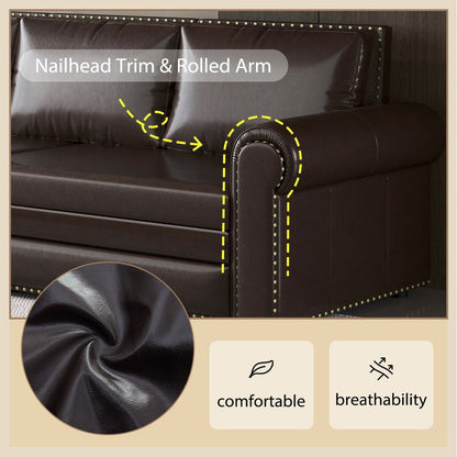 Canapé-lit 3 places en similicuir avec méridienne, style rétro avec garniture à rivets, 93,70 $