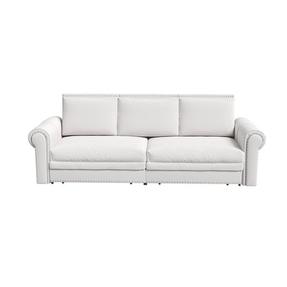 Canapé-lit 3 places en velours 93,7 pouces 3 en 1 avec accoudoirs roulés et garniture cloutée