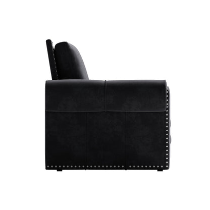 Canapé-lit 3 places en velours 93,7 pouces 3 en 1 avec accoudoirs roulés et garniture cloutée