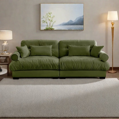 Canapé 3 places en velours 93,7 pouces avec accoudoirs traversins et coussins en éponge haute résilience