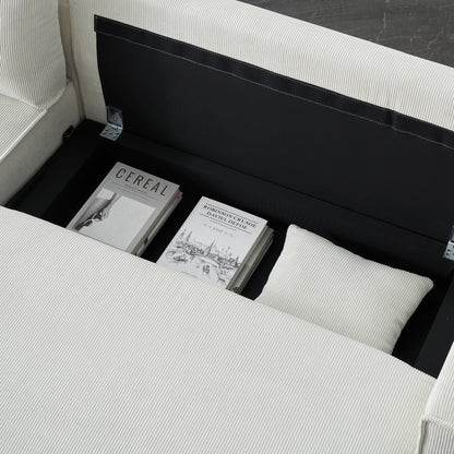 Canapé-lit convertible 3 places en velours côtelé de 93 po avec méridienne réglable, deux oreillers et rangement - Design compact