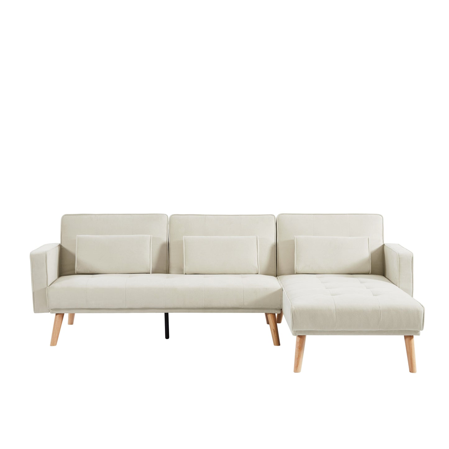 Canapé convertible 3 places en lin de 94,5 pouces avec méridienne, orienté à droite, coussins en mousse et sac de rangement