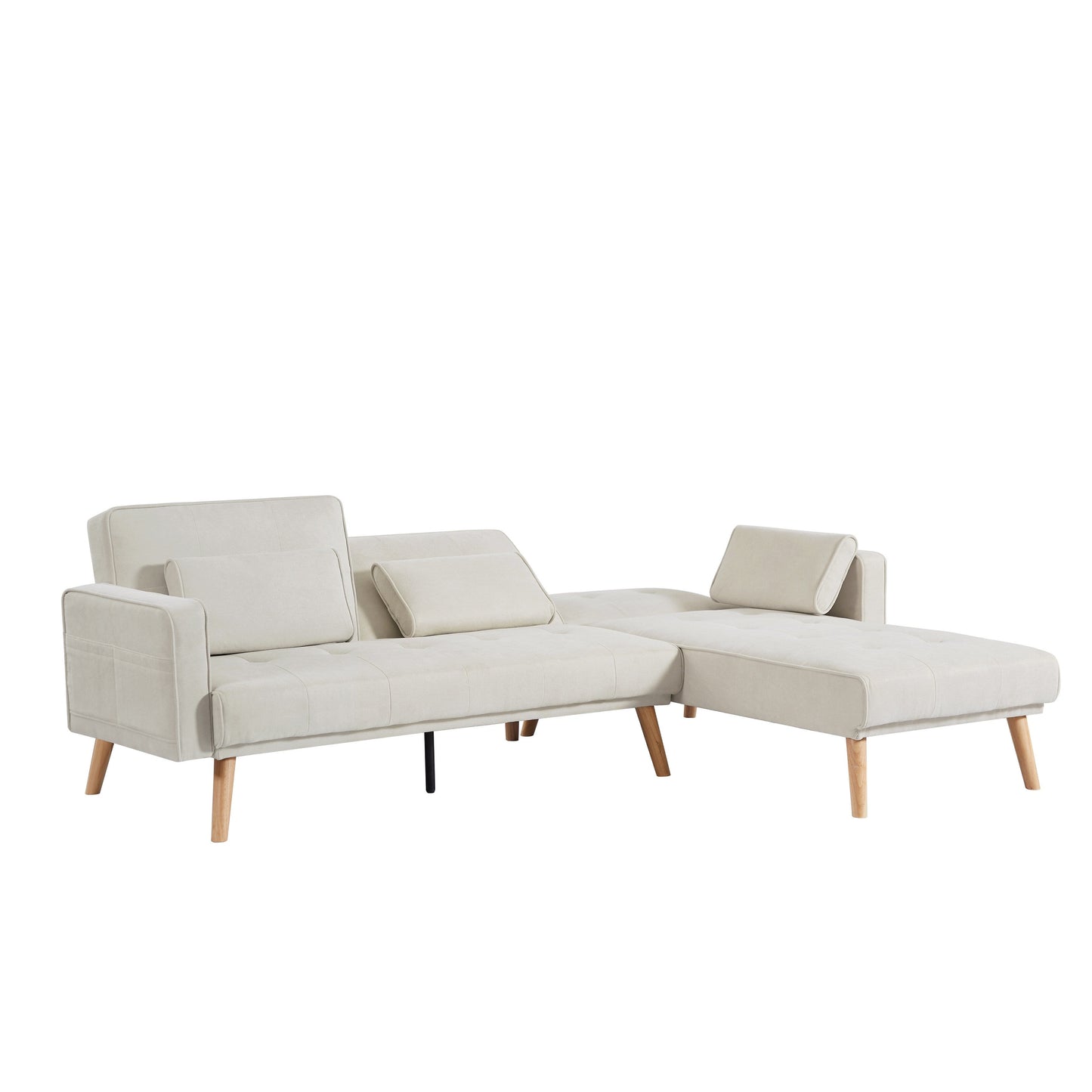 Canapé sectionnel convertible en lin de 94,5 po avec méridienne, design orienté à droite, coussins en mousse et sac de rangement