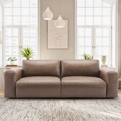 Canapé 3 places surdimensionné 95 cm - Assises extra profondes et accoudoirs larges, canapé en cuir synthétique garni de duvet pour salon et appartement