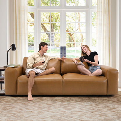 Canapé 3 places surdimensionné 95 cm - Assises extra profondes et accoudoirs larges, canapé en cuir synthétique garni de duvet pour salon et appartement