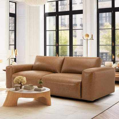 Canapé 3 places surdimensionné 95 cm - Assises extra profondes et accoudoirs larges, canapé en cuir synthétique garni de duvet pour salon et appartement