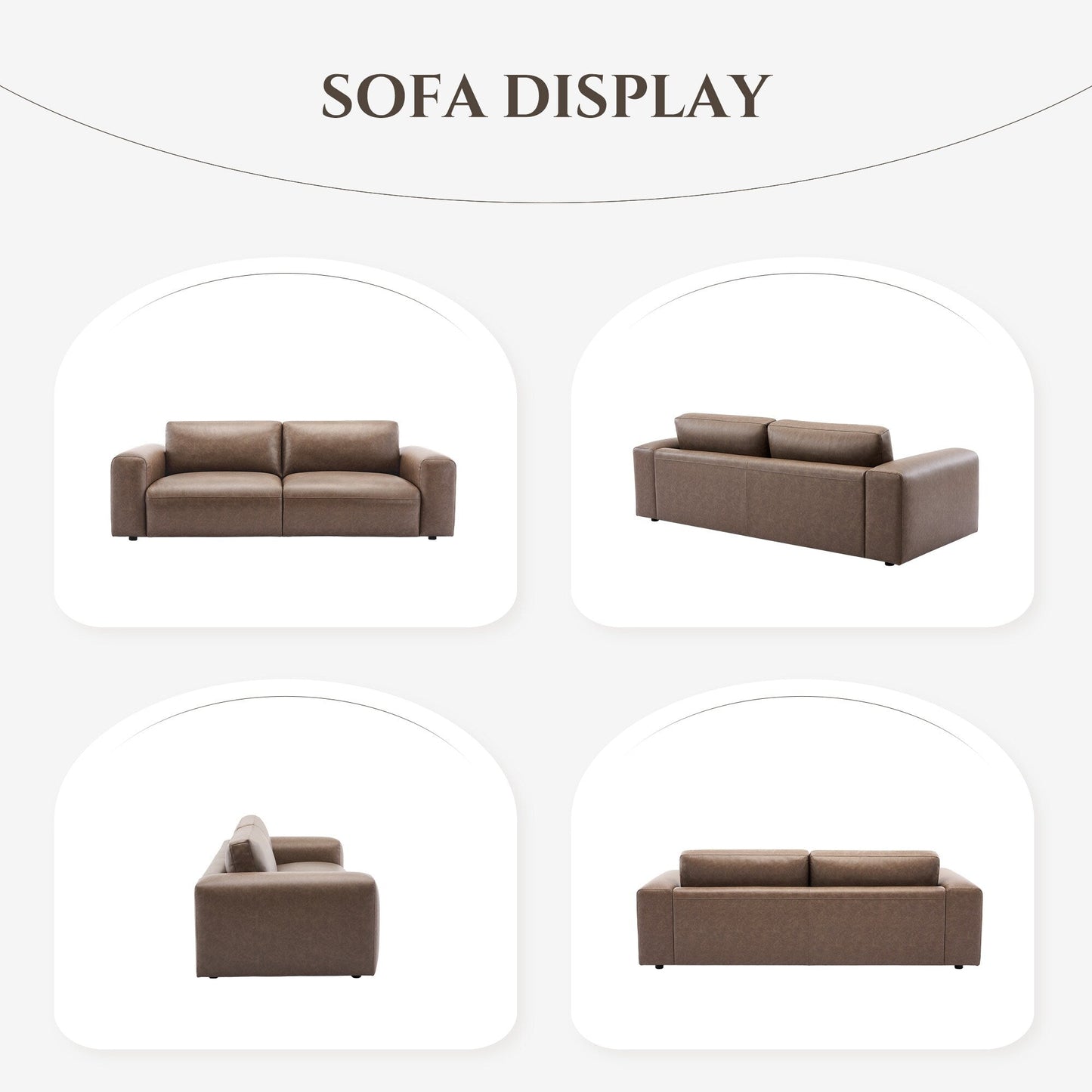 Canapé 3 places surdimensionné 95 cm - Assises extra profondes et accoudoirs larges, canapé en cuir synthétique garni de duvet pour salon et appartement