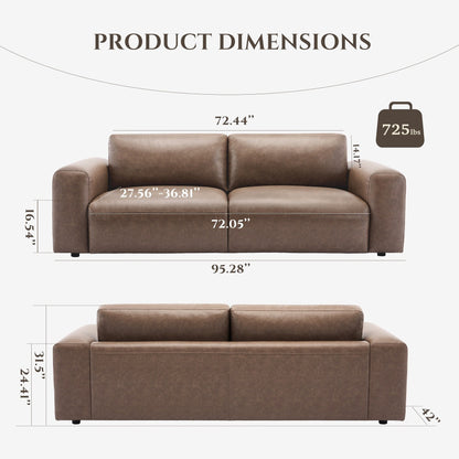 Canapé 3 places surdimensionné 95 cm - Assises extra profondes et accoudoirs larges, canapé en cuir synthétique garni de duvet pour salon et appartement