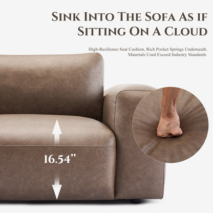 Canapé 3 places surdimensionné 95 cm - Assises extra profondes et accoudoirs larges, canapé en cuir synthétique garni de duvet pour salon et appartement