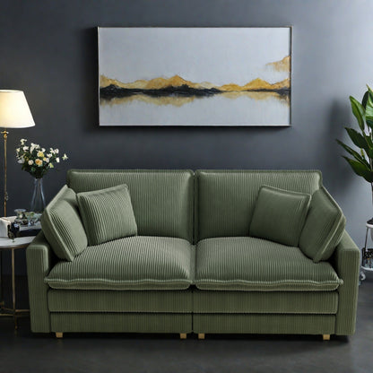 Canapé 3 places classique moderne en velours côtelé 96 - Assise profonde, avec 4 coussins pour le salon